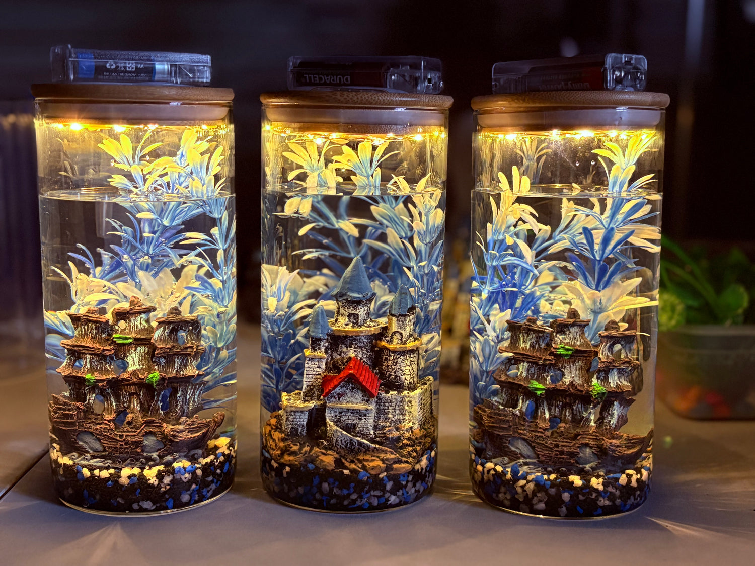 "Zari DIY jar aquarium kit – bestselling mini tank with gravel, artificial plants, and ornaments from Infinity Aquariums South Africa"